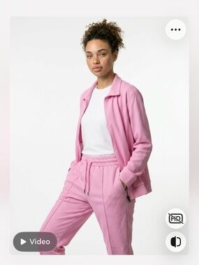 Pink womens Waffle Knit Track Jacket & Jogger Set